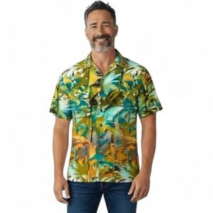 Paradise Island Men’s Size S Hawaiian Shirt 100% Cotton Multi-Color Palm Trees